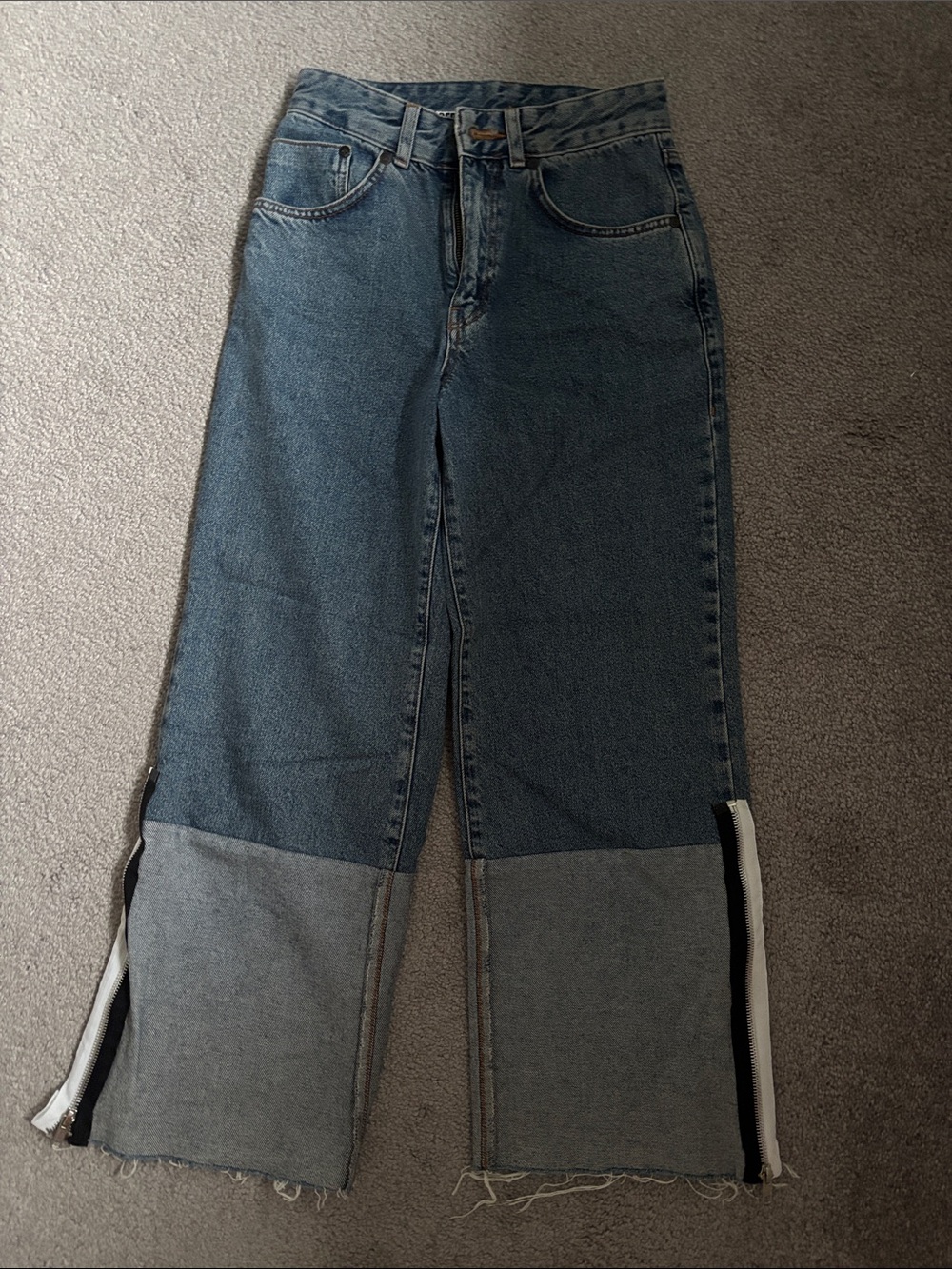 Zara Wide-Leg Two-Tone Blue Jeans with Side Zips